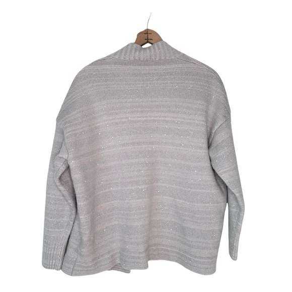 SAKS FIFTH AVENUE COLLECTION Sequin Striped Open Cardigan Silver Gray Size Large - Picture 4 of 9